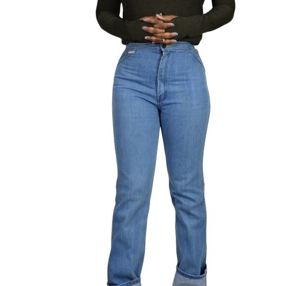 Vintage Renard Jeans Blue High Waist Straight Bareback 80s French Cut Tight 25 - Picture 13 of 16